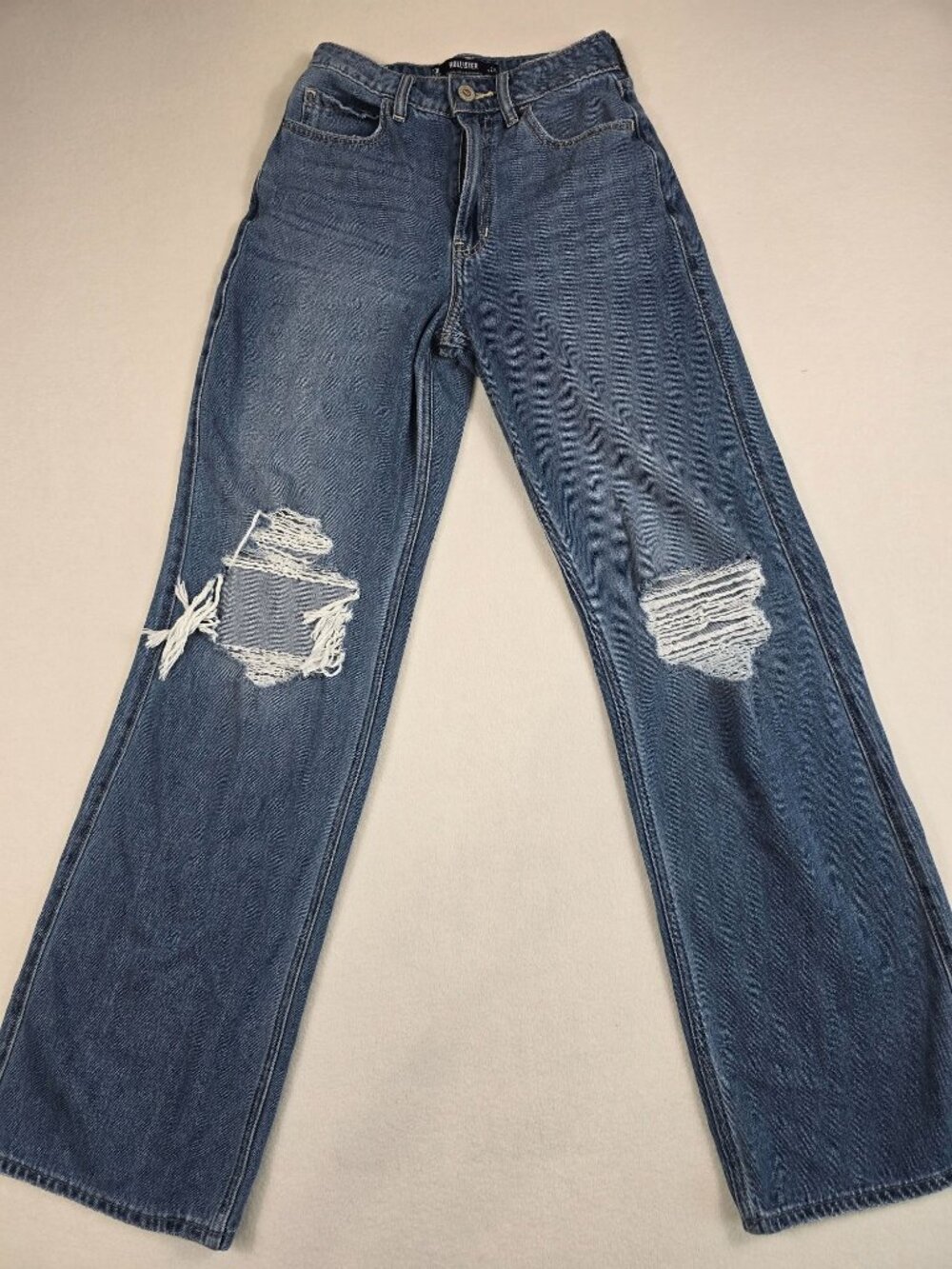 Hollister Womens 00L W24 Ultra High Rise Baggy Distressed Jeans Blue Denim Long